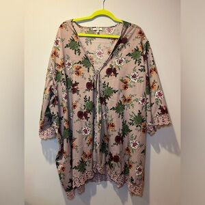 Purple Floral‎ & Lace Plus Size 3X Kimono Duster Boho Bohochic